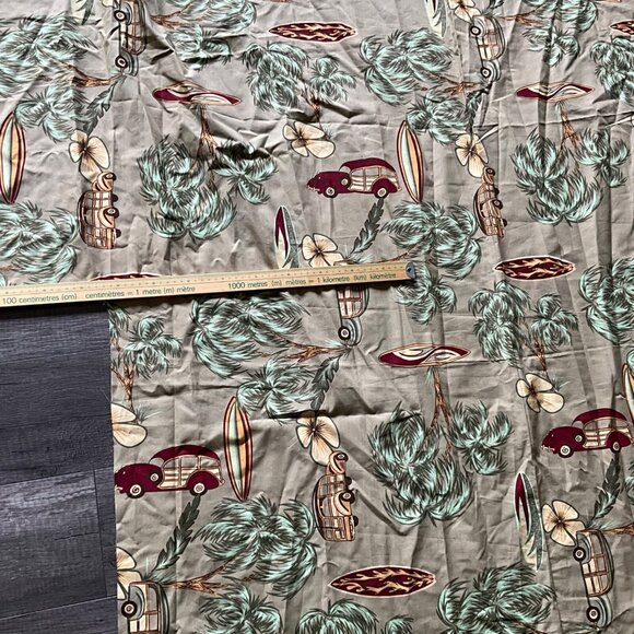 Hawaiian Tiki Beach Woody Car Surfboard Palm Trees Fabric 90" Wide x 64" - Picture 5 of 5
